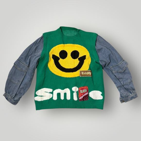 MCC Home MC Studios Smiley Face Green Knit Sweater M-L - Picture 1 of 12